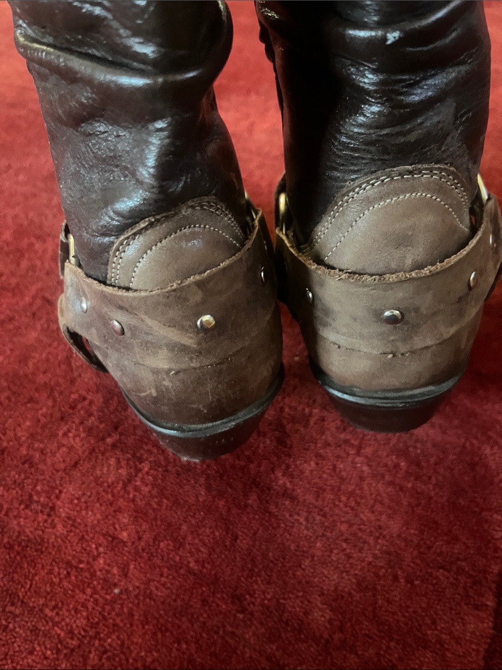 Vintage Western Brown Leather Smoky Brown Cowboy Harness Chain Boots - Picture 5 of 8